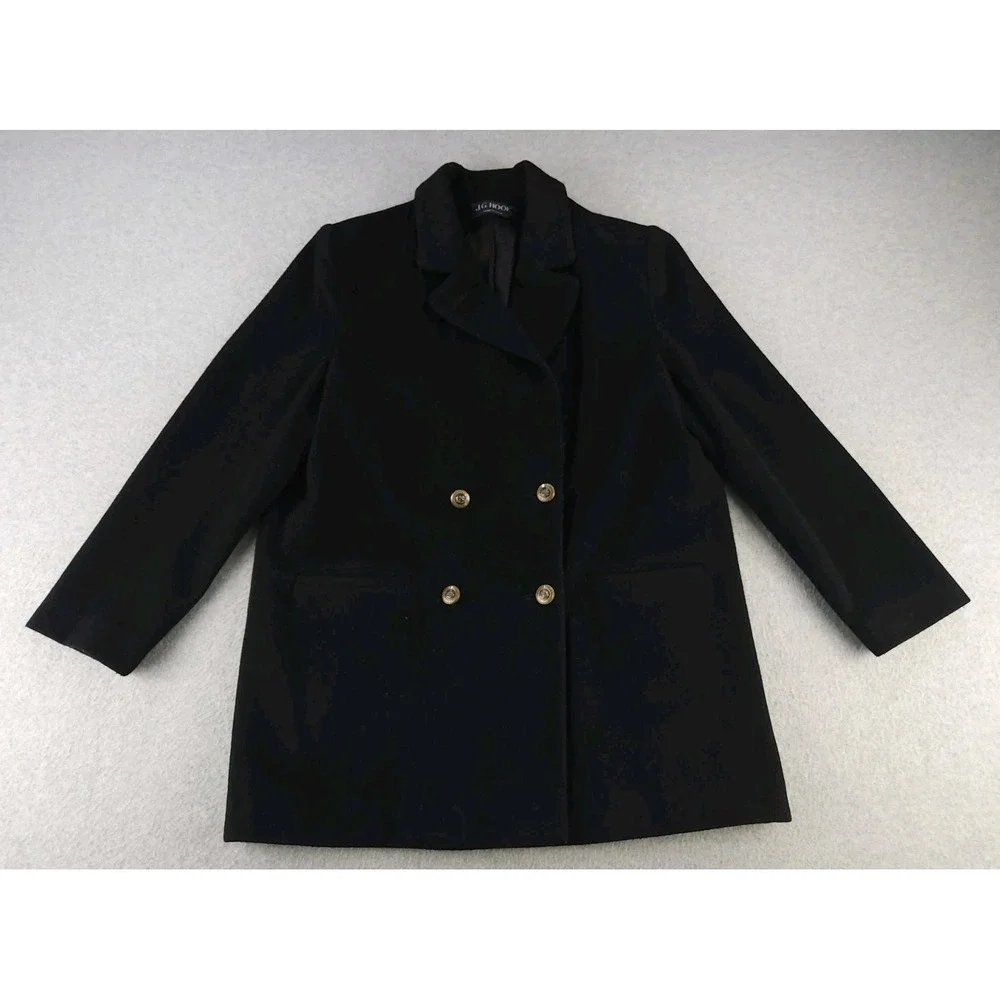 Vintage J.G. Hook Black Wool Jacket Med‎ Length Overcoat Winter USA Women's L/XL